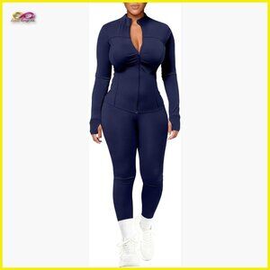 Long Sleeve Zipper Jacket & Leggings Workout Set Bodycon Slim Fit Activewear
